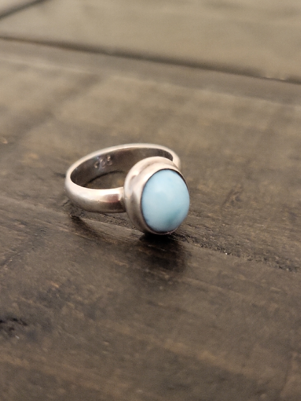 925 Sterling Silver Larimar Cabochon Blue Stone Ring